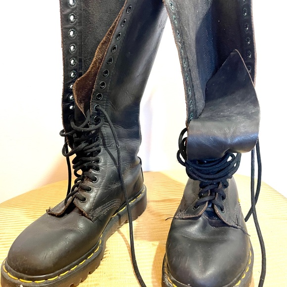 Doc Martens 14”Black Leather Lace-Up Boots - Picture 1 of 7